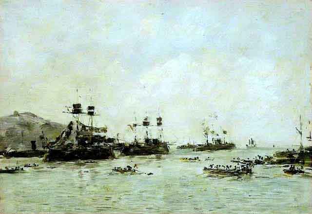 Eugene Boudin Villefranche Navios de guerra